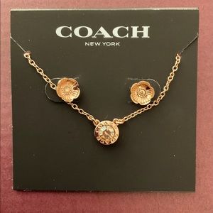 Coach Necklace and Tea Rose Stud Earrings Set, NEW
